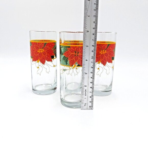 Christmas Tumblers Poinsettia Design - 12.5oz Glasses - Set of 4 - Vintage - Picture 5 of 5